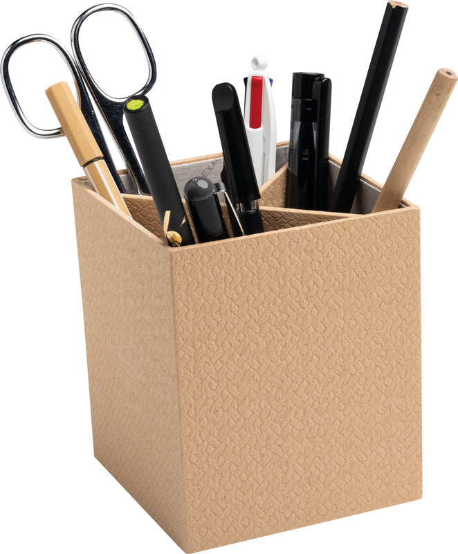 Exacompta OfficeByMe 67602E Stifteköcher – 3 Fächer, Beige, Karton (FSC), B 90 × H 110 × T 90 mm