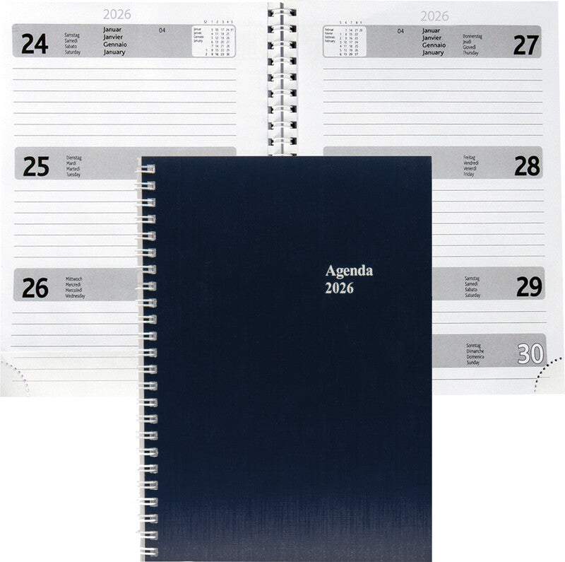 Simplex Agenda – 1 Woche/2 Seiten, Spiralbindung, A5, Jan–Dez, mehrsprachig, Blau, FSC