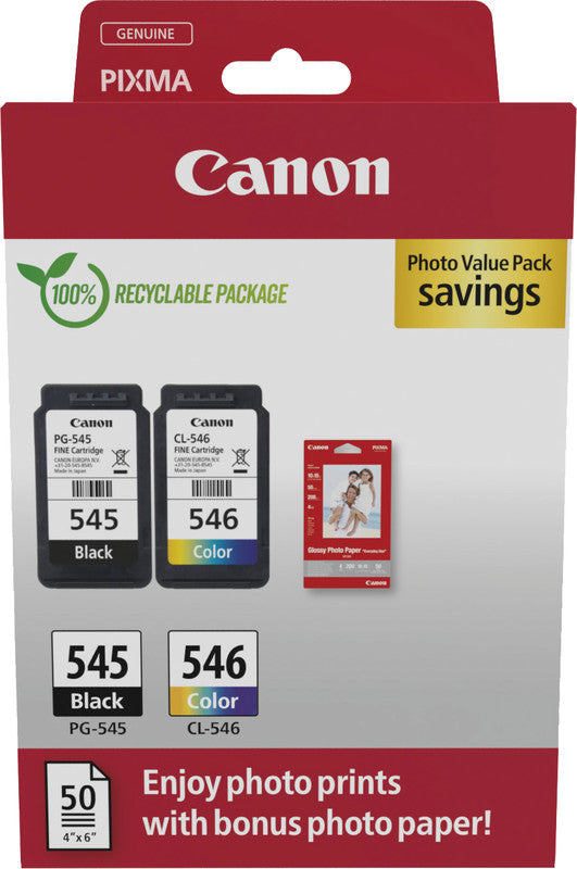 Canon Tintenpatronen-Multipack PG-545/CL-546, Schwarz + Farbig, 2er-Pack – für Canon-Drucker