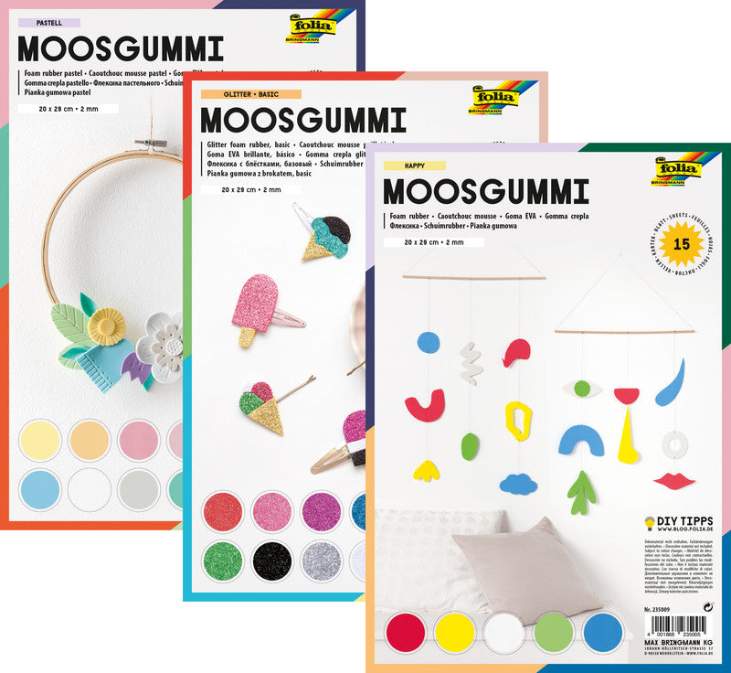 Folia Moosgummi – sortiert – 200 × 290 mm, 10 Blätter, 2 mm