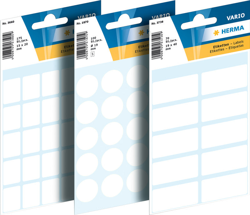 HERMA Vario Schuletiketten – 19×50 mm, Abgerundete Ecken, 56 Stk, 7 Bogen, Papier, Permanent Haftend