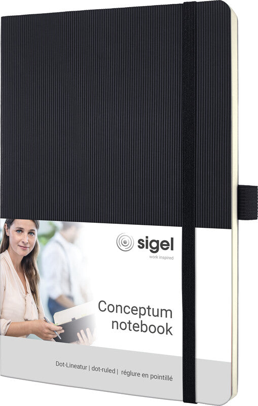 Sigel Notizbuch Conceptum, A5, punktkariert, Fadenheftung, Softcover, 194 Seiten, 80 g/m² – schwarz