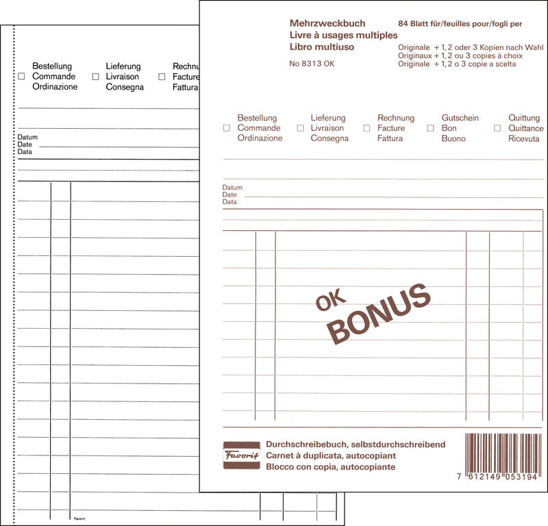 Favorit Formularblock – Deutsch, Französisch, Italienisch, 84 Blatt, A5