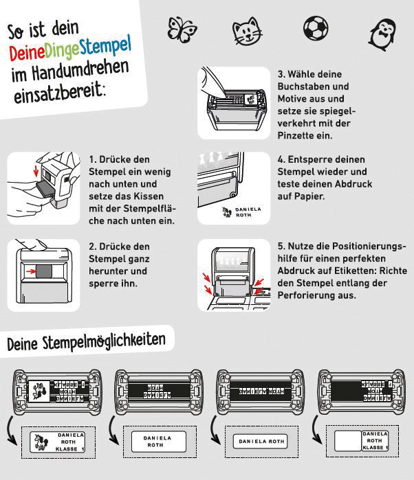 Trodat Nachfüllset – für Deine Dinge, Schwarz, 48 Etiketten, Bügelvlies 1 m, Textiltinte Schwarz