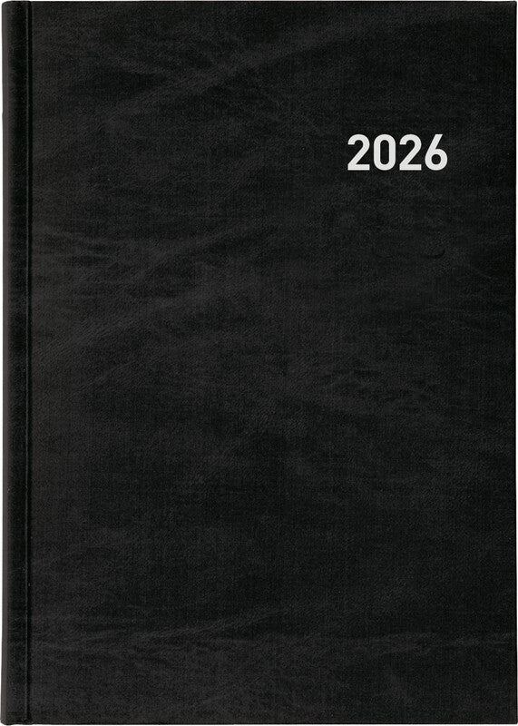Biella Registra Agenda – 1 Tag/Seite, gebunden, 14,5 × 20,5 cm, 2026, 1/2-Stunden-Takt, schwarz, FSC