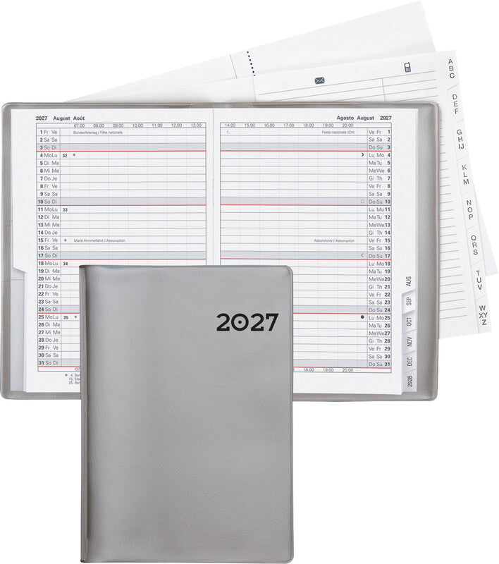 Biella Glasgow Agenda – 1 Monat/2 Seiten, geheftet, 10 × 13,9 cm, 15 Monate Okt–Dez, Silber, PEFC
