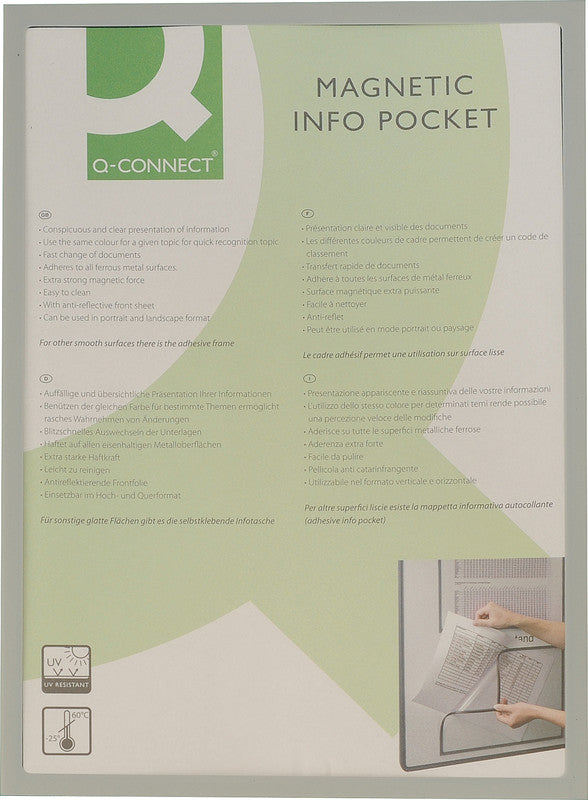 Q-connect Magnetclip – 225 × 312 mm, grau, wiederablösbar, für A4