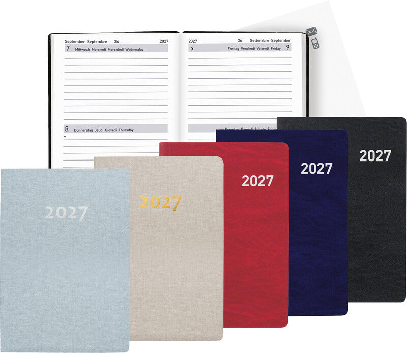 Biella Tell Agenda – 2 Tage pro Seite, gebunden, 8,5 × 12,5 cm, 2026, dunkelblau, FSC