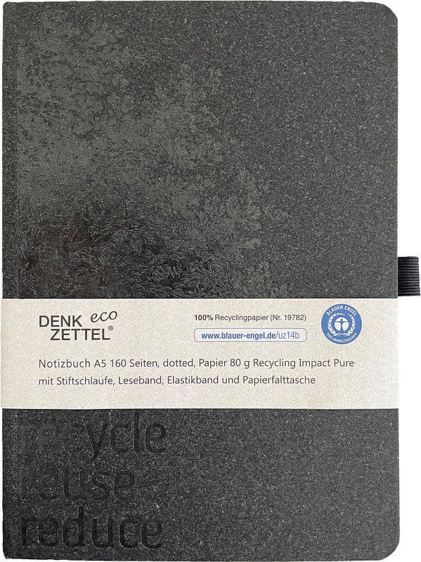 Denkzettel Notizbuch A5, punktkariert, Hardcover, 160 Seiten, 80 g/m² – grau