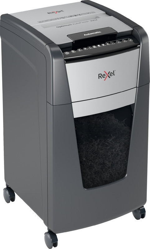 Rexel Optimum AutoFeed+ – Aktenvernichter mit Autofeed 300 Blatt, DIN P-4, Partikelschnitt 4 × 25 mm, 60 l