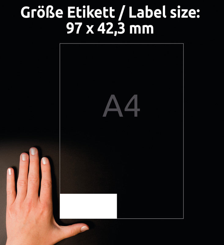 Avery Druckeretiketten, 97 mm × 42 mm, weiss, Papier, permanent, 1200 Etiketten (100 Blatt)