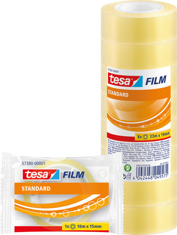 TESA Klebeband – permanent, klar, Kunststoff, 19 mm × 33 m, Kern Ø 26 mm