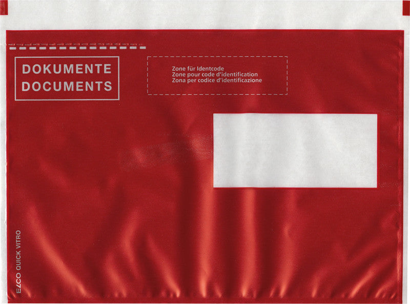 Elco Dokumententasche – C5 (229 × 162 mm), Fenster links, bedruckt, rot, Kunststoff, selbstklebend – 250 Stück