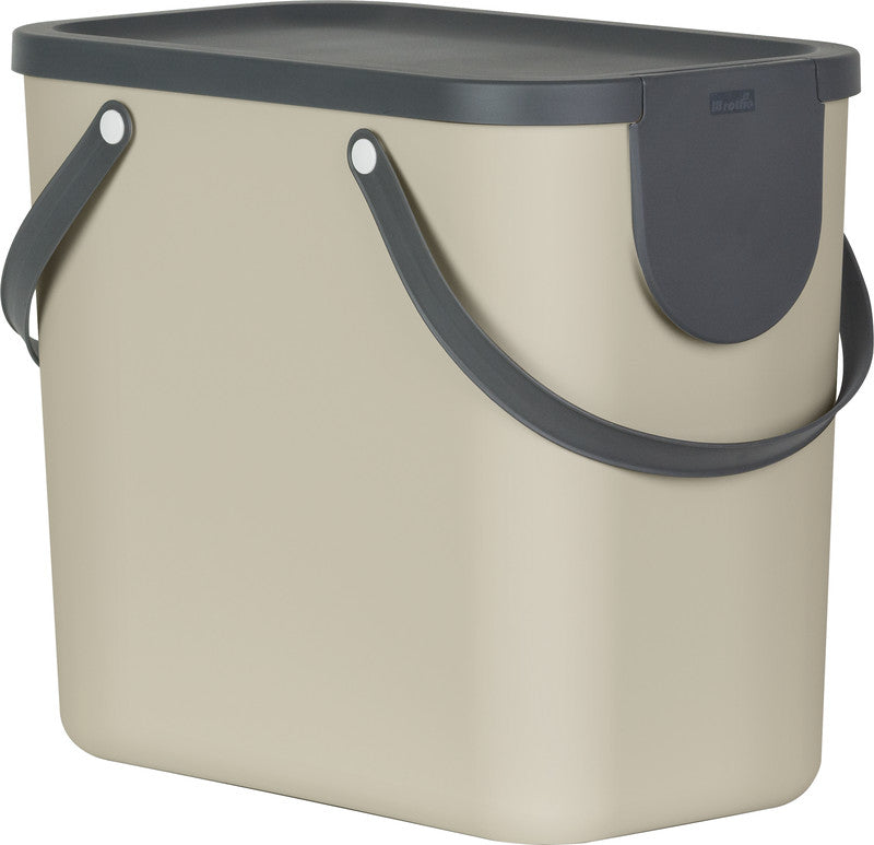 Rotho Abfallcontainer – 25 l – mit Deckel – Kunststoff, Cappuccino – B × H × T 235 × 340 × 400 mm