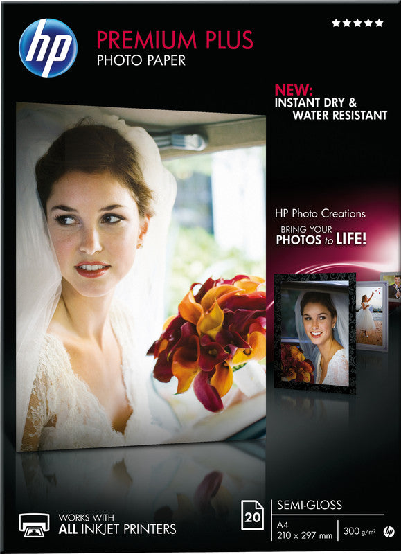 HP Premium Plus Fotopapier – seidenmatt, A4, 300 g/m², 20 Blatt – für Inkjet-Drucker