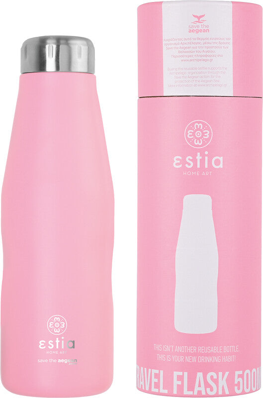 Estia Trinkflasche – 5 dl – Edelstahl, isoliert, Schraubverschluss – Blossom Rose