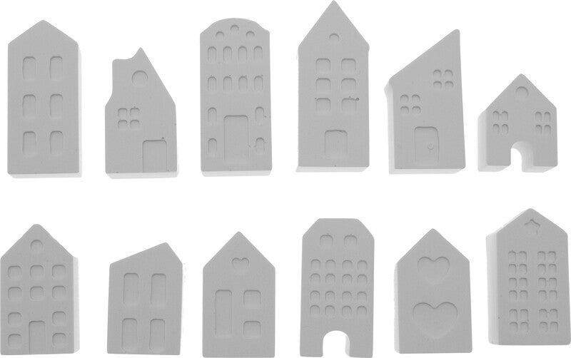 Stafil Silikonform – Häuser, zum Basteln, 12 Stück, 25–44 × 18 × 15 mm, weiss