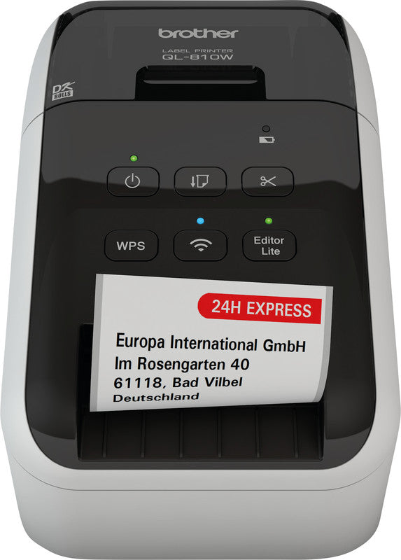 Brother QL-810Wc – Etikettendrucker, Thermodirekt, für DK-Rollen bis 62 mm, 2-farbig (schwarz/rot), USB, 300 dpi