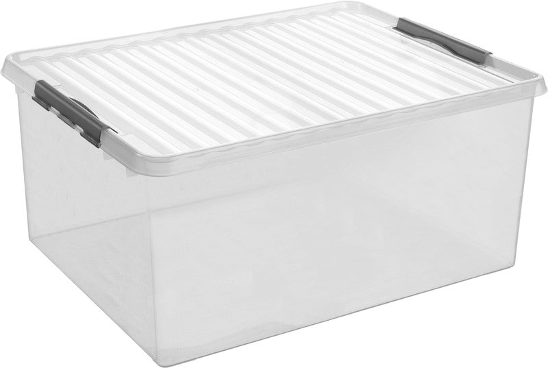 Helit die q-line Aufbewahrungsbox 120 l – stapelbar, mit Clipdeckel, 800 × 380 × 500 mm, transparent