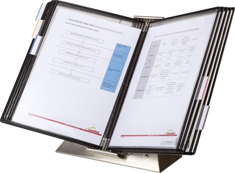 Djois Tarifold Sichttafelsystem Tischelement Sterifold – für A4, 10 Fächer, hellgrau, Edelstahl, 350×290×500 mm