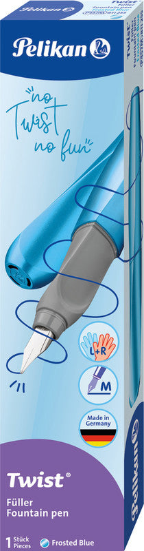 Pelikan Twist Frosted Blue – Federspitze M – für Rechts- & Linkshänder – Blau – Patronen