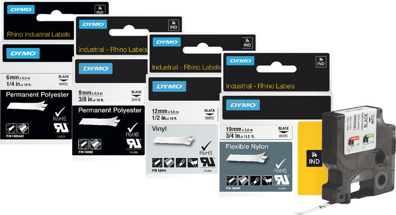 DYMO Textilband – 19 mm × 5,5 m, weiss, schwarz – für DYMO Rhino: 3000, 4200, 5000 und weitere
