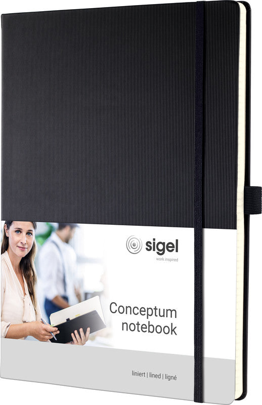 Sigel Notizbuch Conceptum, 108 × 151 mm, liniert, Fadenheftung, 194 Seiten, 80 g/m² – schwarz