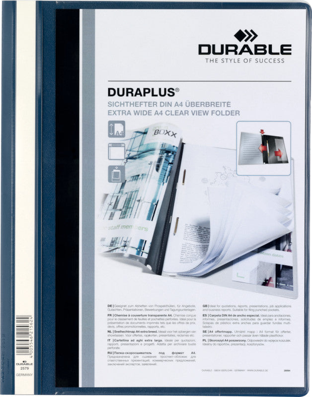 Durable Schnellhefter – A4, Kunststoff, Dunkelblau, Sichttasche, Beschriftungsfeld