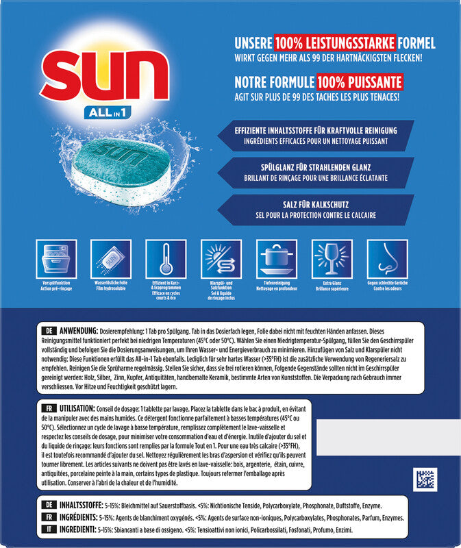 Sun All in 1 Complete Spülmaschinentabs – für Geschirrspüler – 92 Tabs