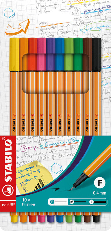 STABILO Fineliner – 10er-Set 0,4 mm – 10 Farben, sortiert