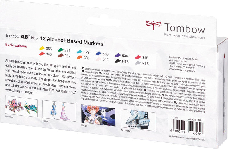 Tombow Filzstifte ABT PRO Dual Brush Pen, 12 Farben