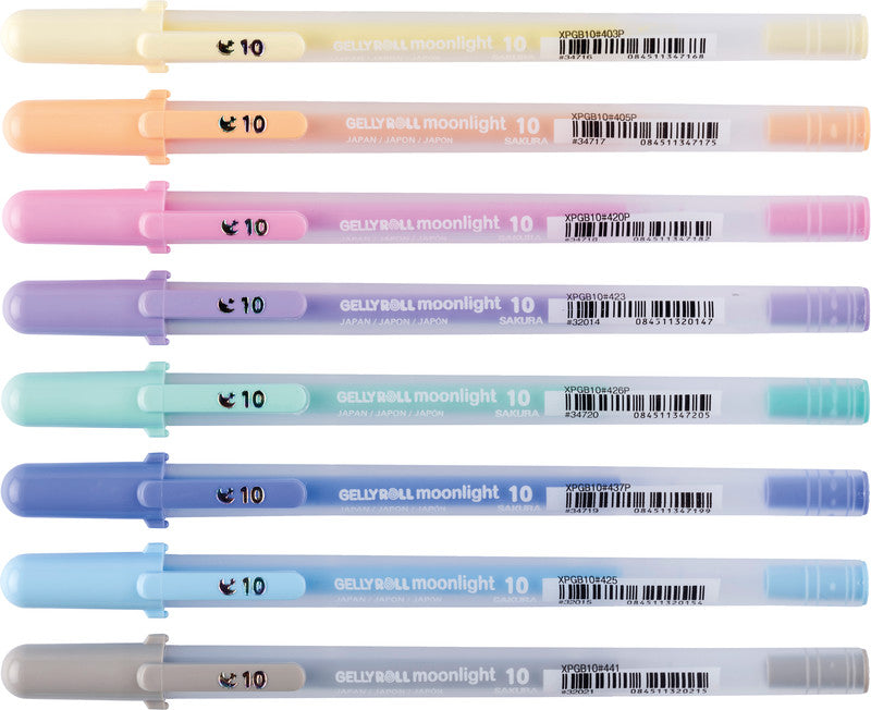 Sakura Moonlight Pastell Gelschreiber 8er Set – 8 Farben, 0,5 mm, schnelltrocknend, für dunkles Papier, Kappe