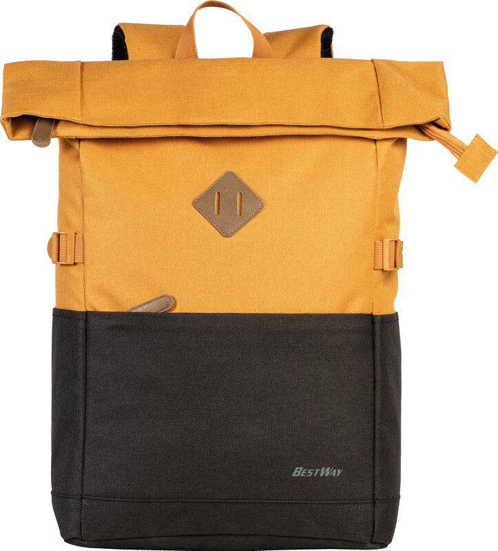 Bestway Notebook-Rucksack Campus Style Roll-Top – Polyester – Ocker/Schwarz, 260 × 500/600 × 160 mm