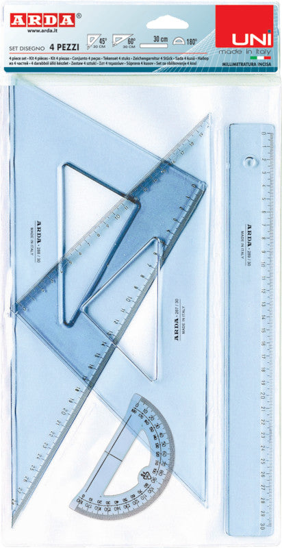Arda Wandtafel-Lineal 30 cm – Kunststoff, Blau, mit Tuschekante – 4er-Set