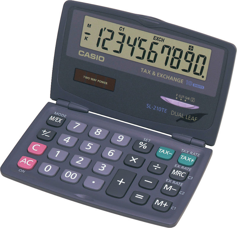 Casio Taschenrechner SL-210TE – 10-stellig, LCD, Steuer/Währung, Solar + Batterie, schwarz