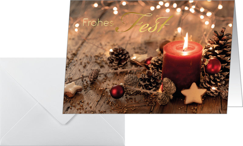 Sigel Grusskarte Weihnachten (Rote Weihnachtskerze) – A6 (105 × 148 mm) – mit Umschlägen, Edelkarton, 10er Pack