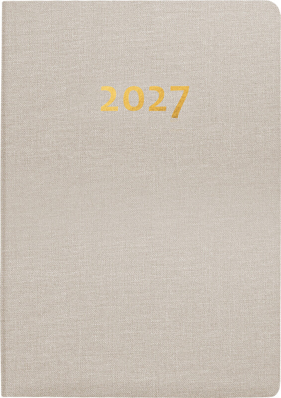 Biella Tell Agenda – 2 Tage pro Seite, gebunden, 8,5 × 12,5 cm, 2027, mehrsprachig, beige, FSC