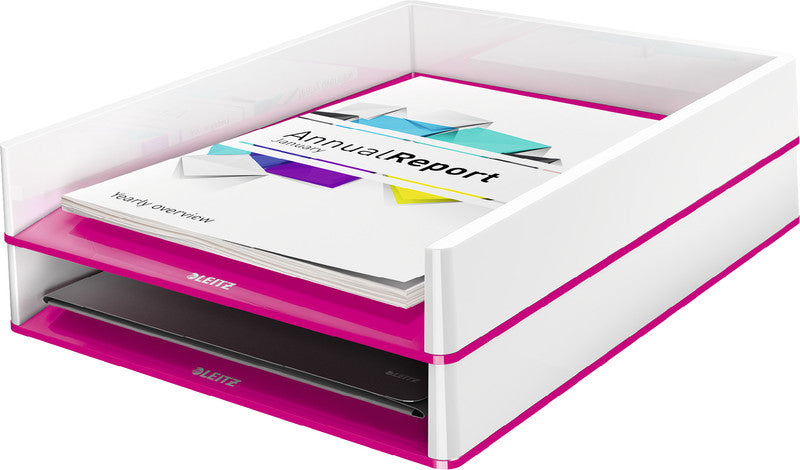 Leitz WOW – Briefkorb für A4, Polystyrol (PS), Weiss/Pink, Hochglänzend, 267 × 49 × 336 mm