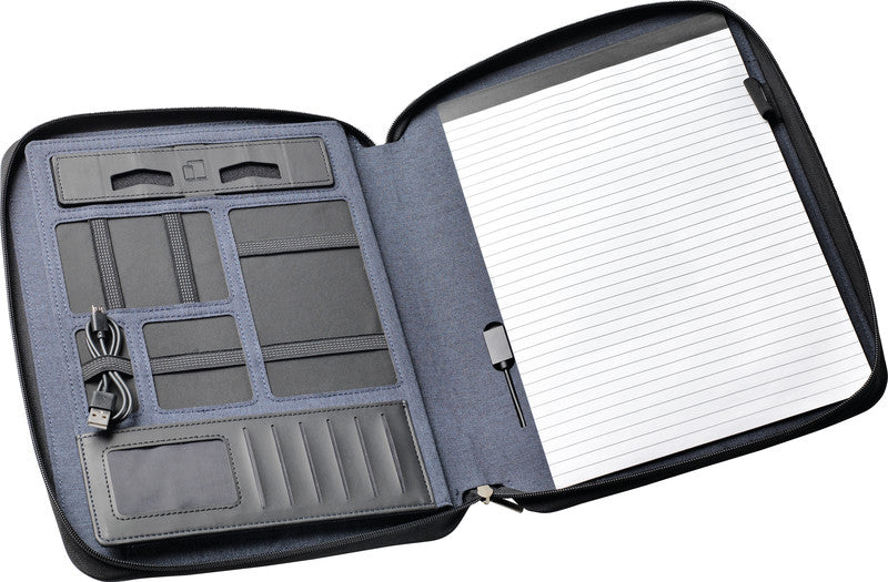 Dufco Konferenzmappe – A4, Reissverschluss, Visitenkartenfach, mit Powerbank, Textil, Jeansblau