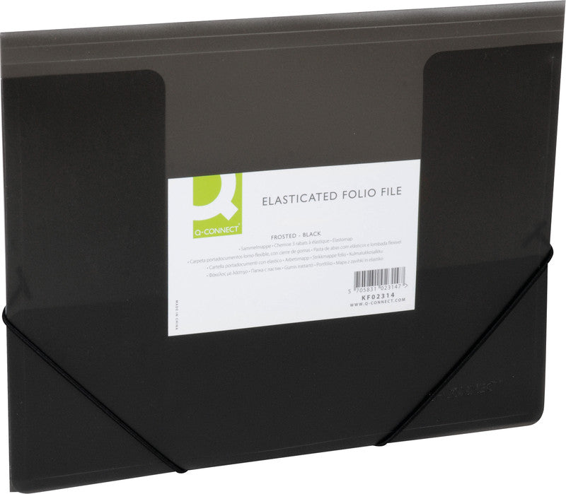 Q-connect Sammelmappe für A4, Kunststoff, Schwarz, mit Gummizug