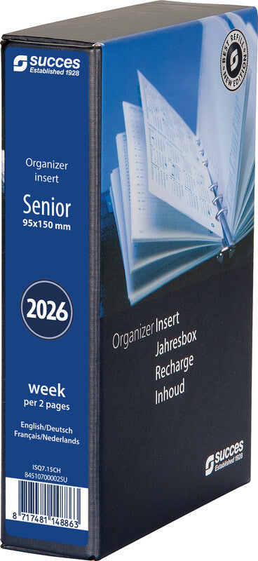 Succes Kalender-Einlage – 1 Woche/2 Seiten, 6-fach, 9,5 × 15 cm, 2026