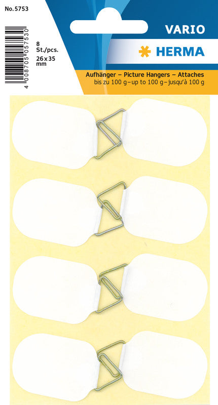 HERMA Bildaufhänger – 26 × 35 mm, weiss, selbstklebend, 8er-Pack