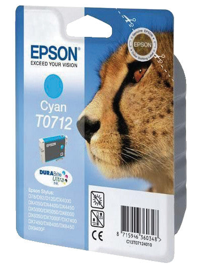 Epson Tintenpatrone T0712, cyan, 345 Seiten – für Inkjetdrucker/Multifunktionsgeräte