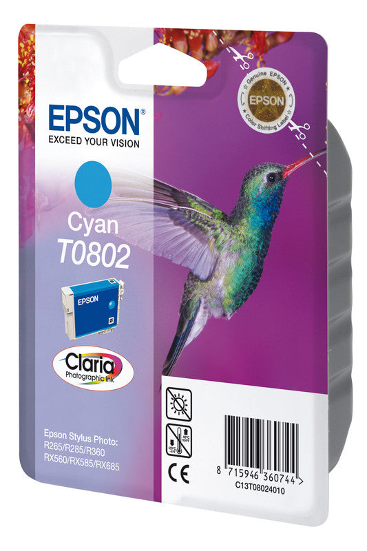 Epson Tintenpatrone T0802, cyan – für Tintenstrahldrucker
