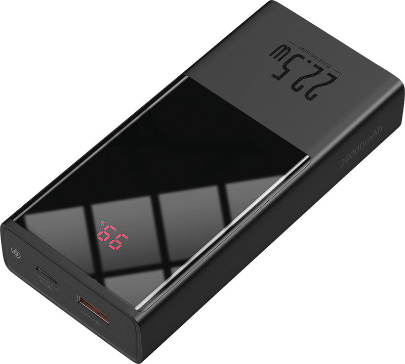 Baseus Powerbank 20000 mAh, 1× USB-A, 1× USB-C, mit Batterieladeanzeige, für Smartphones, Tablets, Schwarz