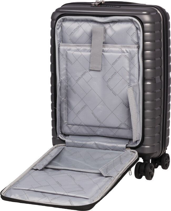 Worldpack Trolley Handgepäck – Hartschale PP, 4 Doppelrollen, Dunkelgrau, 38 × 55 × 23 cm
