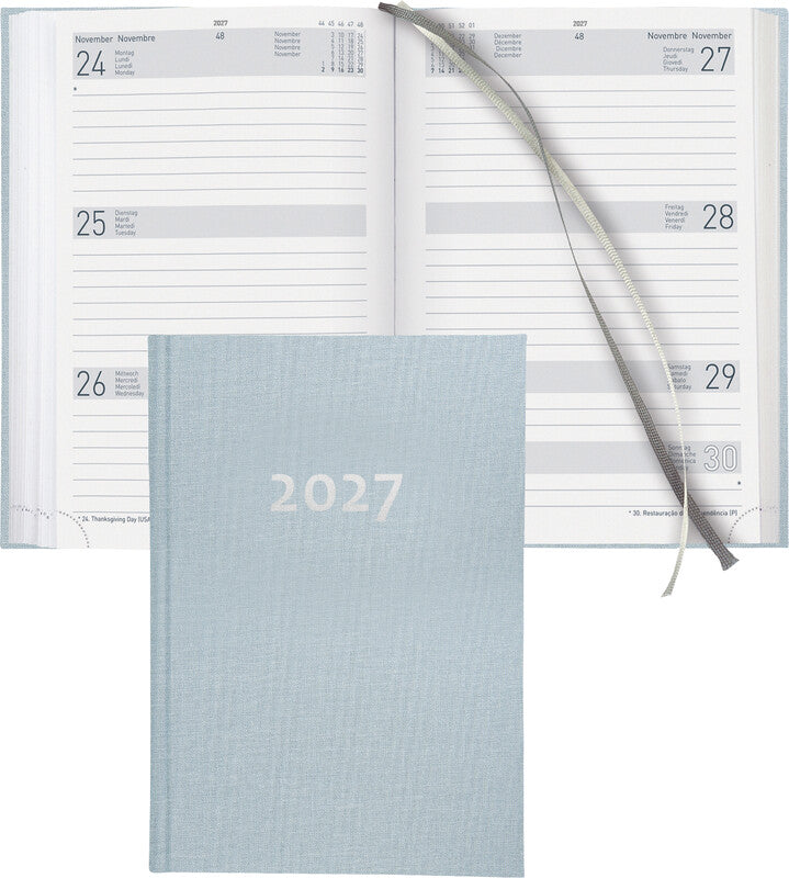 Biella Dispo Term Agenda – 1 Woche/2 Seiten, gebunden, 14,5 × 20,5 cm, Jan–Dez 2027, Hellblau, FSC