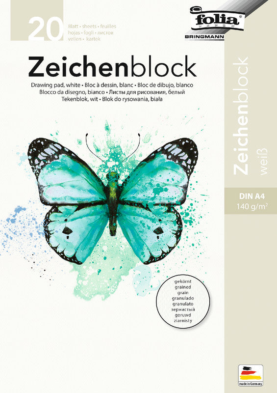 Folia Zeichenblock A4, 140 g/m², 20 Blatt, Weiss, Strukturiert, Geleimt, PEFC