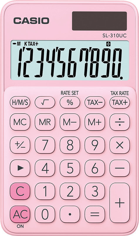 Casio Taschenrechner SL-310UC – 10-stellig, LCD, Solar + Batterie, pink, 70×118×8 mm