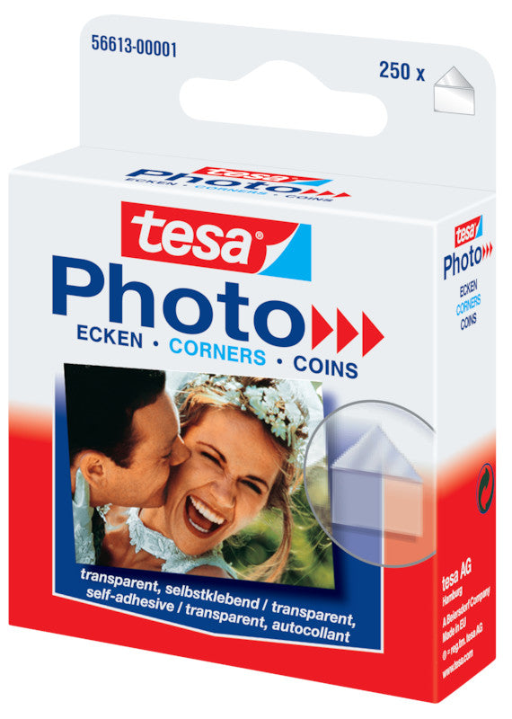 TESA Fotoecken – permanent, transparent, lösemittelfrei, 250 Stk., für Fotos, Papier